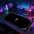 Dark Occult Cross Theme Large Extended Gaming Mouse Pad, Non-Slip Rubber Base Stitched Lock Edge, Intricate Frame Art Desk Mat, Durable PC & Laptop Accessory for Home/Office, Great Gift for Alt Aesthetic Fans, Computer Mouse Pad, Mousepad